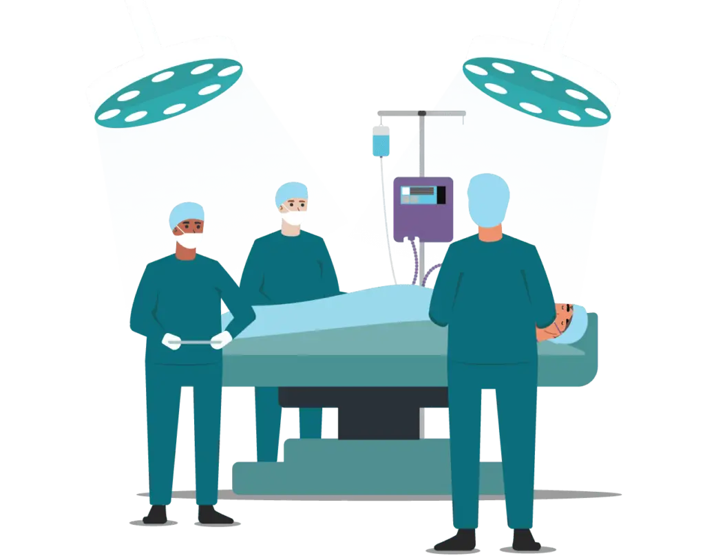 Illustration of 3 doctors with a patient