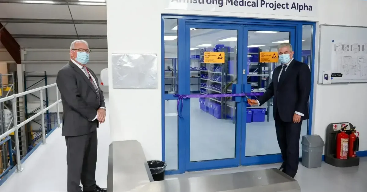 Secretary of State Brandon Lewis on a visit to Armstrong Medical