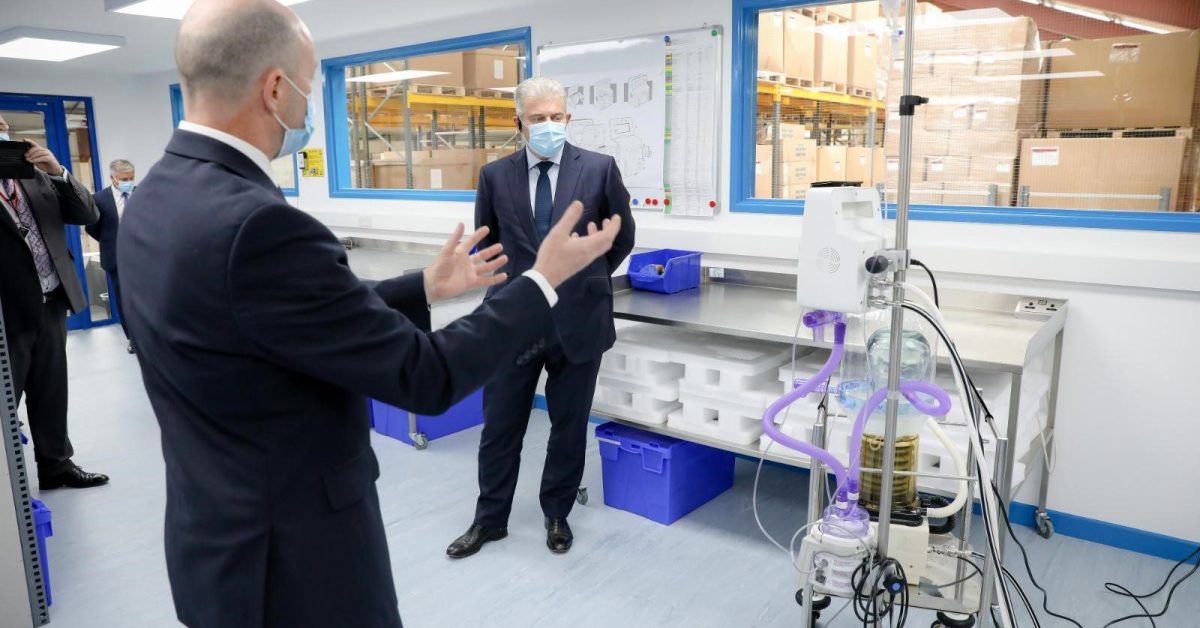 Secretary of State Brandon Lewis on a visit to Armstrong Medical